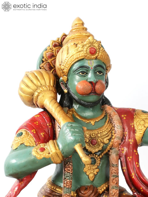 26" Brass Colorful Lord Hanuman Carrying Mountain of Sanjeevani Hurbs