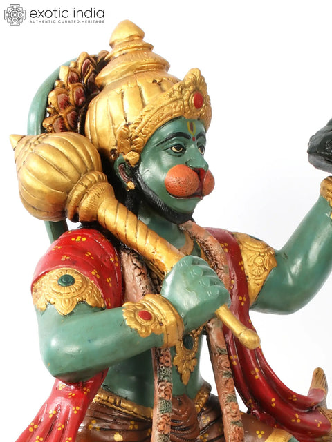 26" Brass Colorful Lord Hanuman Carrying Mountain of Sanjeevani Hurbs