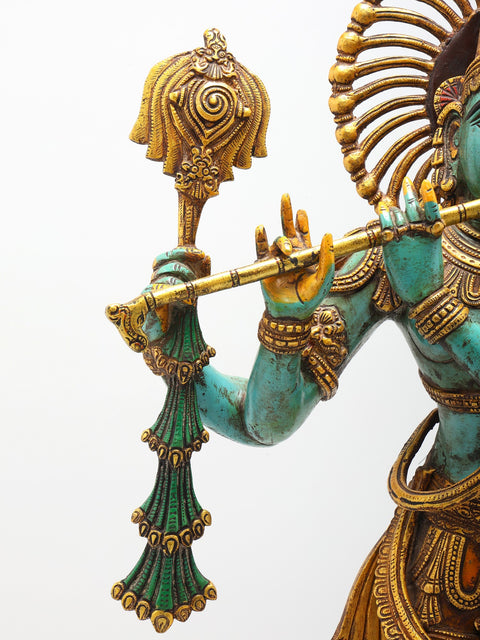 31" Large Brass Colorful Standing Lord Venugopal (Krishna) Playing Flute