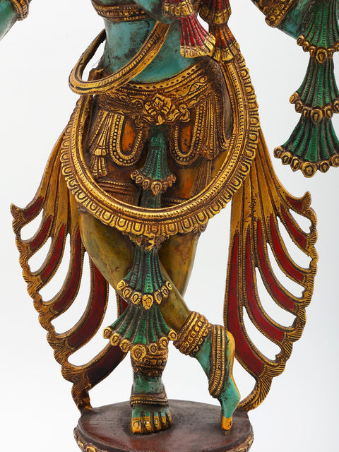 31" Large Brass Colorful Standing Lord Venugopal (Krishna) Playing Flute