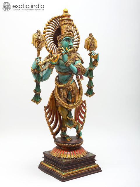 31" Large Brass Colorful Standing Lord Venugopal (Krishna) Playing Flute
