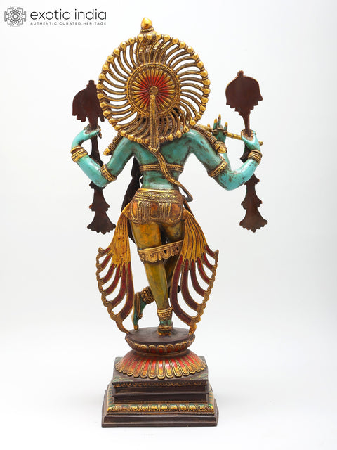 31" Large Brass Colorful Standing Lord Venugopal (Krishna) Playing Flute