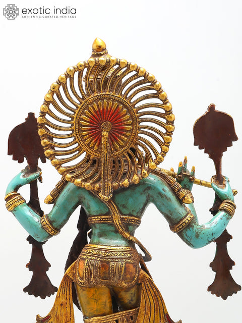 31" Large Brass Colorful Standing Lord Venugopal (Krishna) Playing Flute