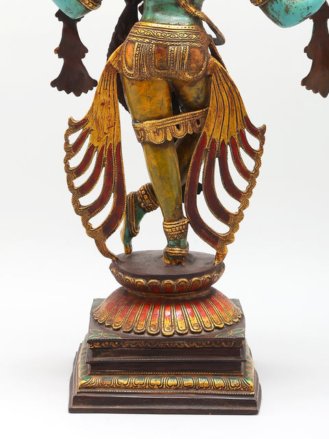 31" Large Brass Colorful Standing Lord Venugopal (Krishna) Playing Flute