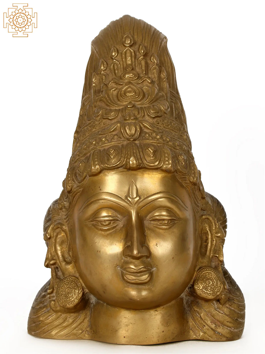 10" Hindu Goddess Parvati Head Brass Statue for Home Decor