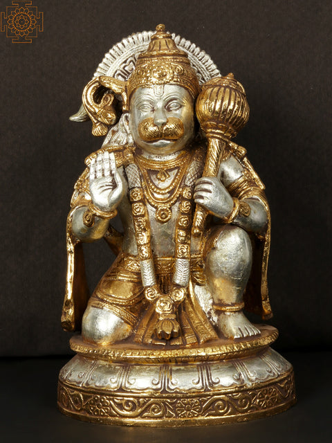 10'' Seated Blessing Hanuman On Base | Brass Statue