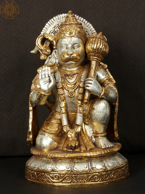 10" Seated Blessing Hanuman Brass Statue with Base