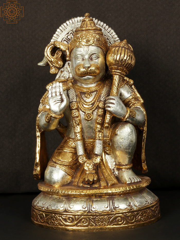 10" Seated Blessing Hanuman Brass Statue with Base