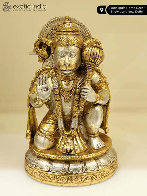 10'' Seated Blessing Hanuman On Base | Brass Statue