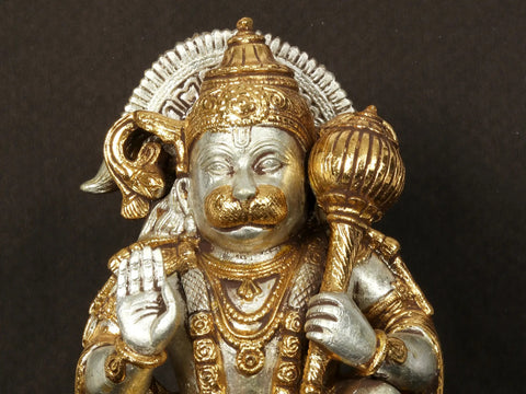 10'' Seated Blessing Hanuman On Base | Brass Statue