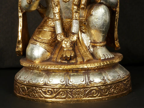 10'' Seated Blessing Hanuman On Base | Brass Statue