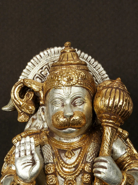 10'' Seated Blessing Hanuman On Base | Brass Statue