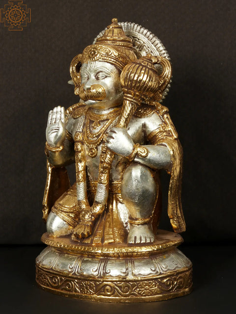 10'' Seated Blessing Hanuman On Base | Brass Statue