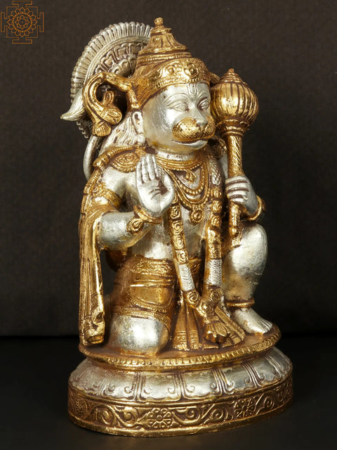 10'' Seated Blessing Hanuman On Base | Brass Statue