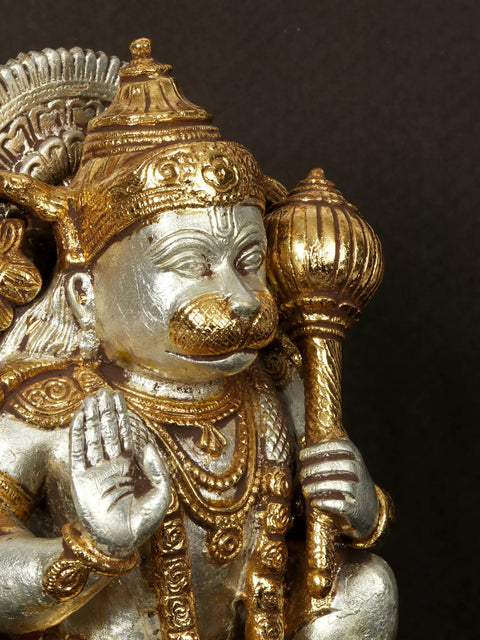 10'' Seated Blessing Hanuman On Base | Brass Statue