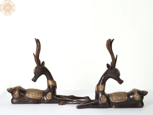 11" Seated Reindeer Set of 2 Brass Statues