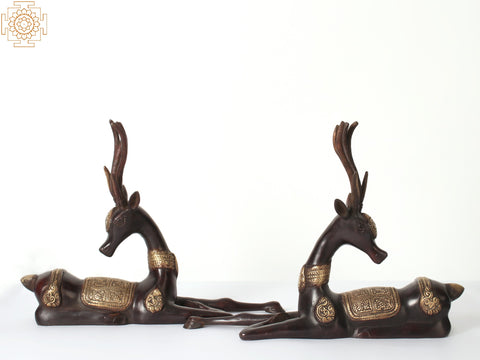 11'' Seated Reindeer (Set of 2) | Brass Statue
