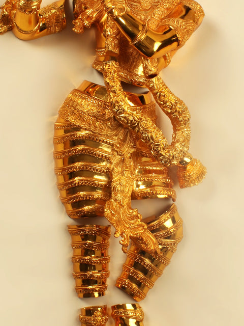 54" Lord Krishna Playing Flute | Brass with Gold Plated Wall Hanging Statue