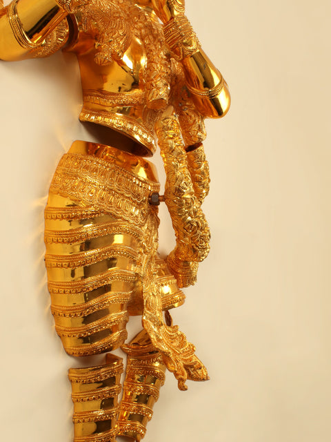 54" Lord Krishna Playing Flute | Brass with Gold Plated Wall Hanging Statue