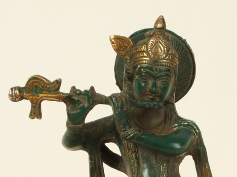 9'' Shri Krishna Playing Flute | Brass Patina