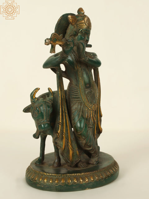 9'' Shri Krishna Playing Flute | Brass Patina
