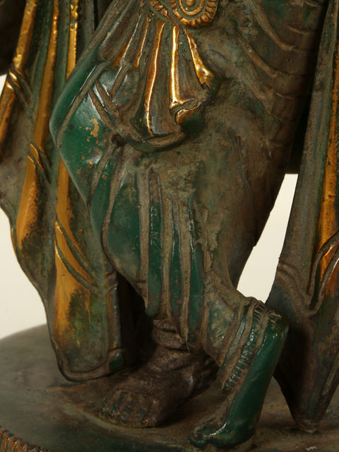 9'' Shri Krishna Playing Flute | Brass Patina