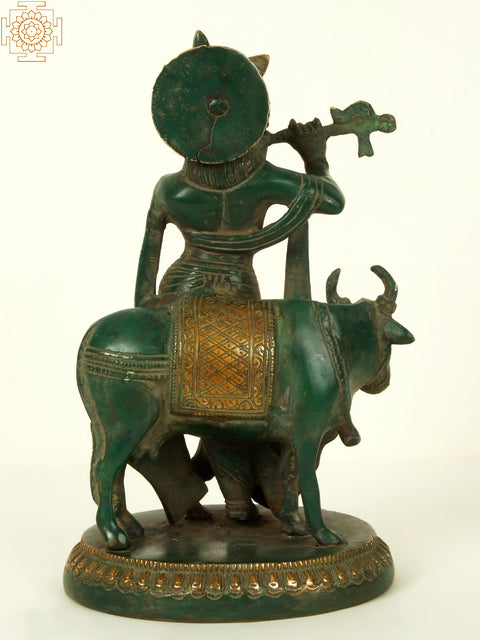 9'' Shri Krishna Playing Flute | Brass Patina