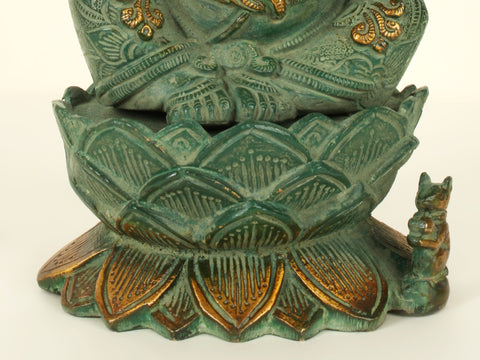 10'' Four Hand Ganesha Seated On Lotus | Brass Patina