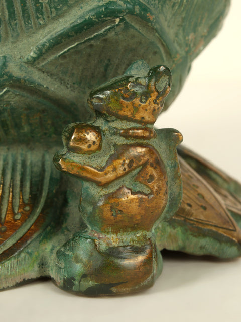 10'' Four Hand Ganesha Seated On Lotus | Brass Patina
