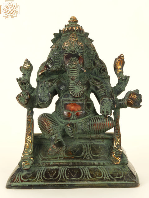 7'' Tri-Mukhi Ganesha | Brass Patina