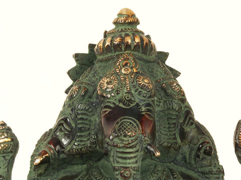 7'' Tri-Mukhi Ganesha | Brass Patina