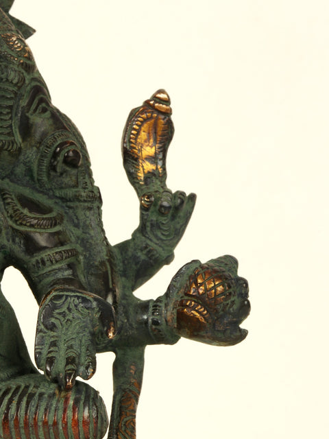 7'' Tri-Mukhi Ganesha | Brass Patina