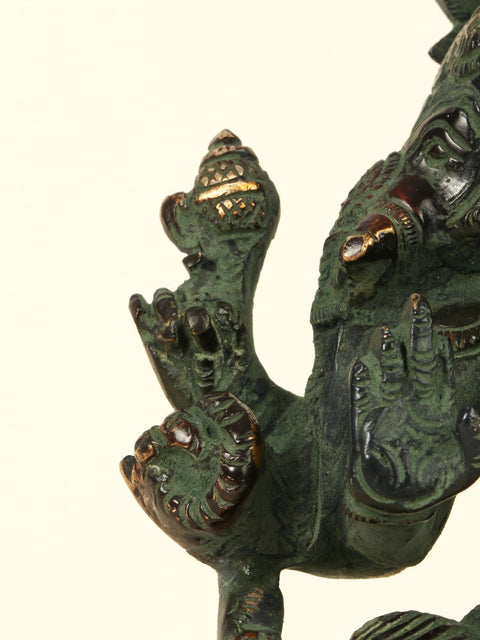 7'' Tri-Mukhi Ganesha | Brass Patina