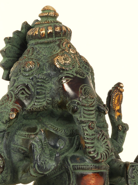 7'' Tri-Mukhi Ganesha | Brass Patina