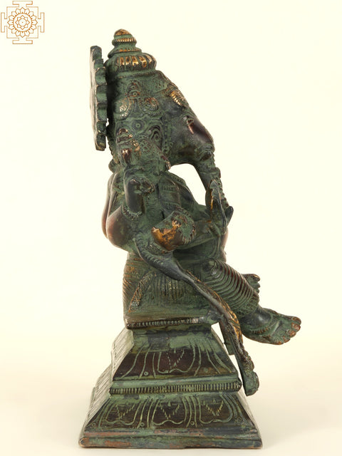 7'' Tri-Mukhi Ganesha | Brass Patina