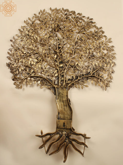 44" Large Brass Tree of Life with Butterflies | Wall Hanging