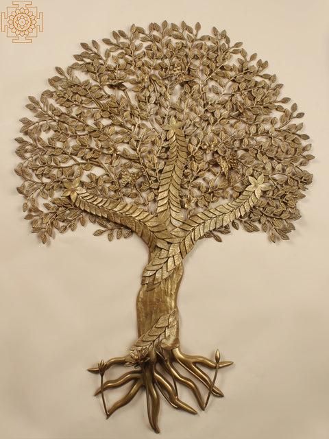 44" Large Brass Tree of Life with Butterflies | Wall Hanging