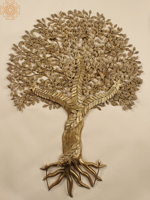 44" Large Brass Tree of Life with Butterflies Wall Hanging