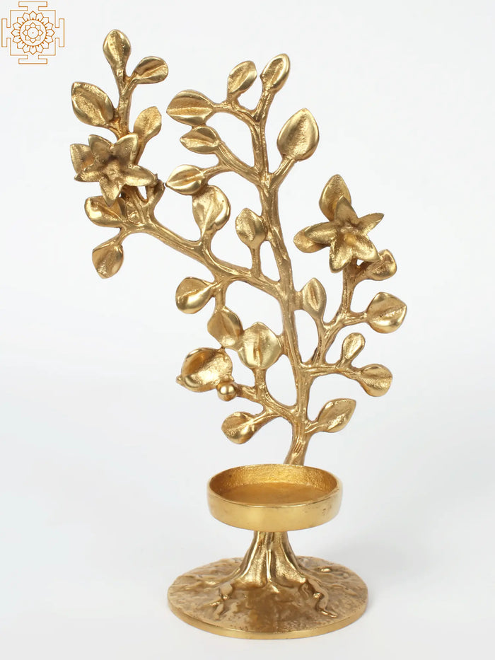 Designer Tree Shaped Candle Holder With Base | Brass