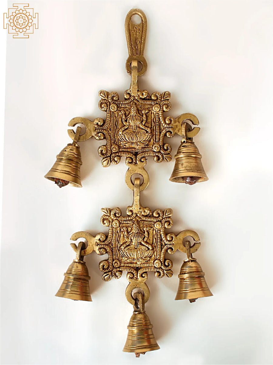 11" Goddess Lakshmi Brass Wall Hanging Bells for Pooja