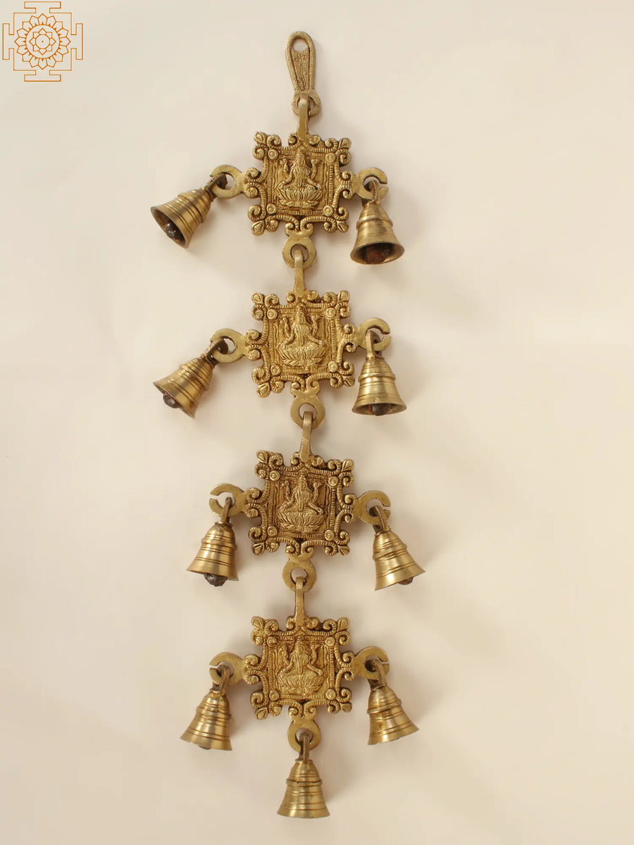 18" Brass Devi Lakshmi Hanging Bells for Pooja