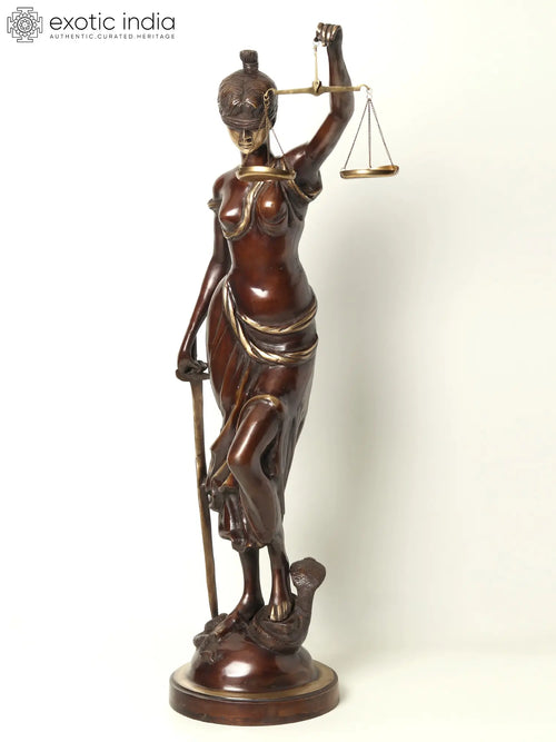 31" Brass Lady of Justice Statue with Scale and Sword