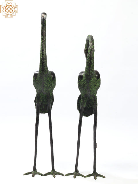 39" Large Brass Pair of Crane Bird