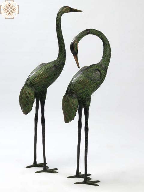 39" Large Brass Pair of Crane Bird