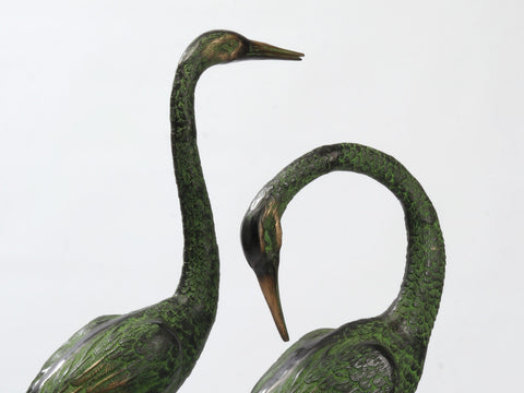 39" Large Brass Pair of Crane Bird