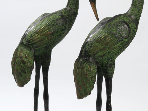 39" Large Brass Pair of Crane Bird