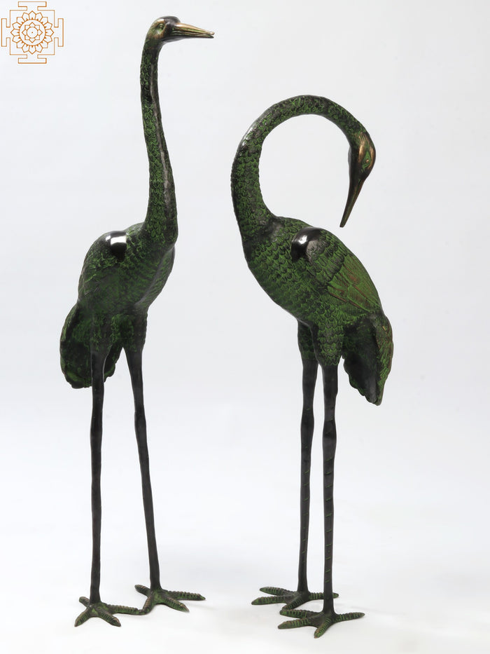 39" Large Brass Pair of Crane Bird
