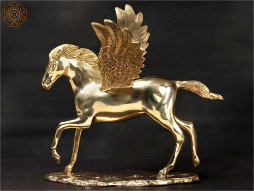 17" Brass Pegasus Figurine: Handmade Winged Divine Stallion