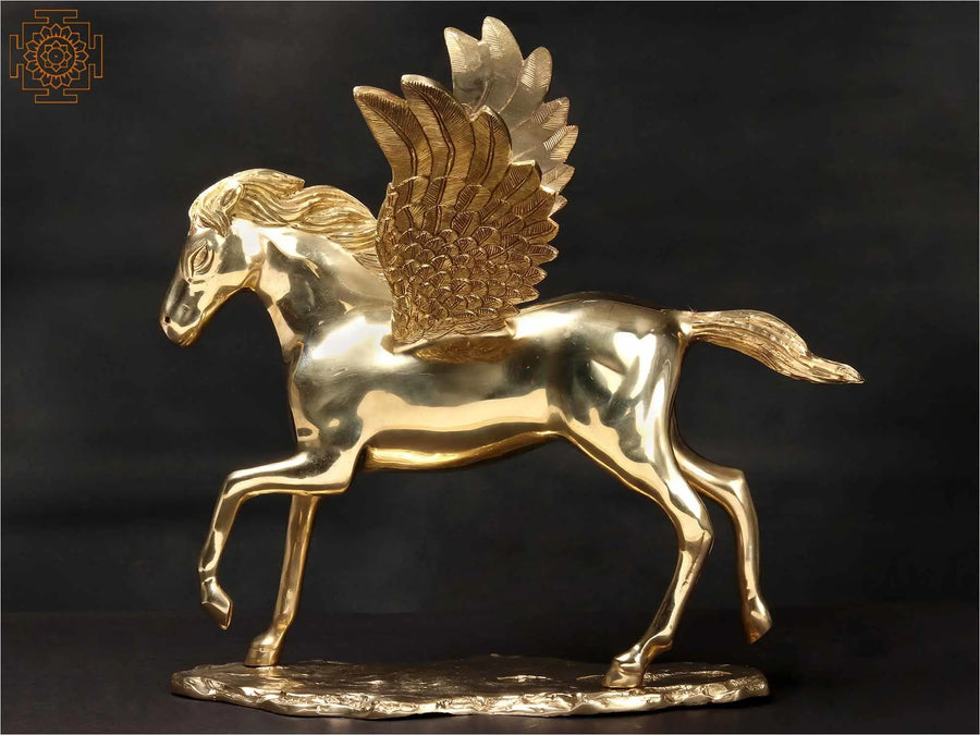 17" Brass Pegasus Figurine: Handmade Winged Divine Stallion
