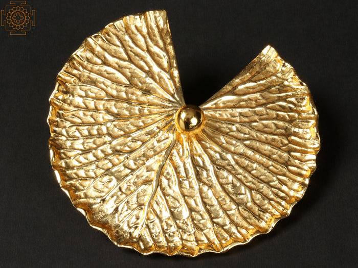 5" Gold Plated Brass Lotus Leaf Wall Hanging for Home Decor